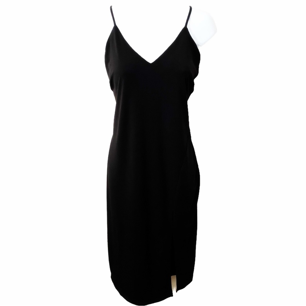 Slip Dress Fiestar, Black V-Neck Midi